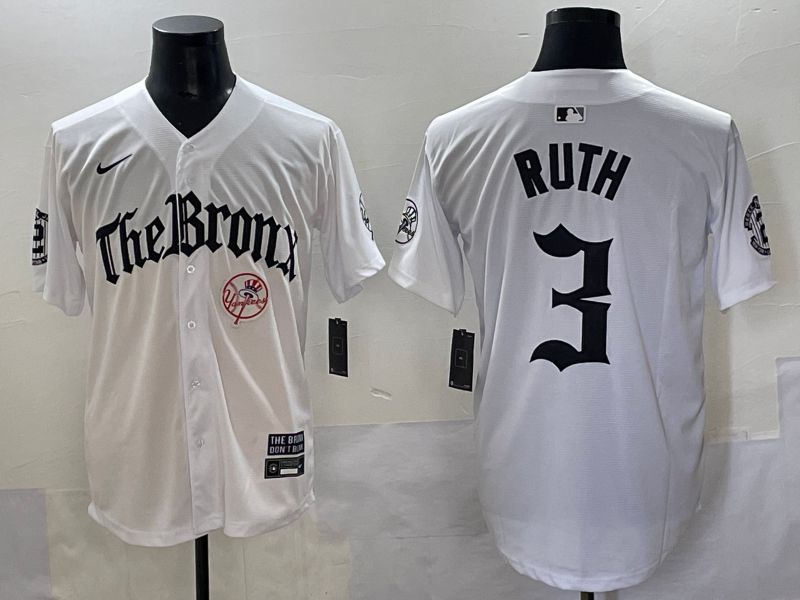Men 2025 New York Yankees 3 Ruth White Five generations Joint Name Nike MLB Jersey style 6